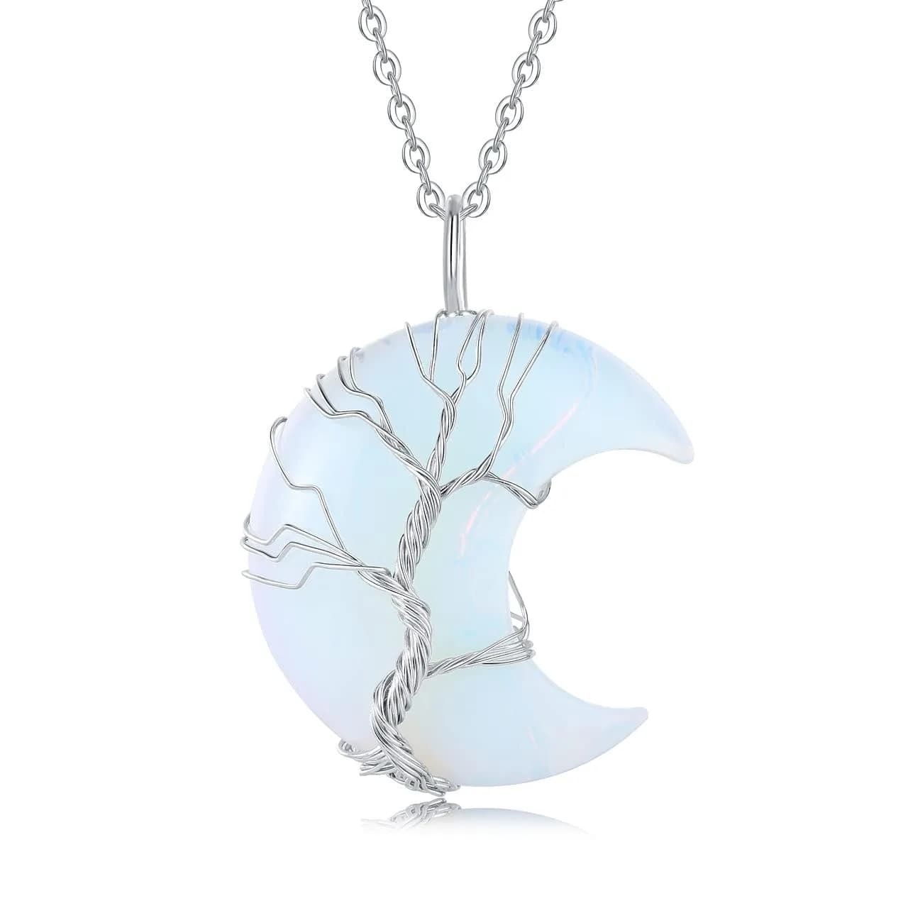 XIANNVXI Carnelian Necklace Crescent Moon Pendant 1.46" x 1.26" | Natural Crystal & Stainless Steel — off white