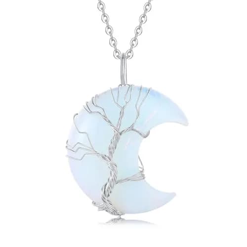 XIANNVXI Opal Necklace for Women Crescent Moon | Healing Crystal Pendant, 60cm Chain thumbnail 1