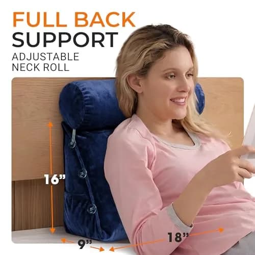 Cheer Collection Reading Wedge Pillow – TV Pillow with Adjustable Bolster Pillow, Memory Foam Back Support for Couch & Bed, Pillow Chair for Bed, Reading Pillows for Adults & Kids, Navy Blue | Support & Versatility thumbnail 4