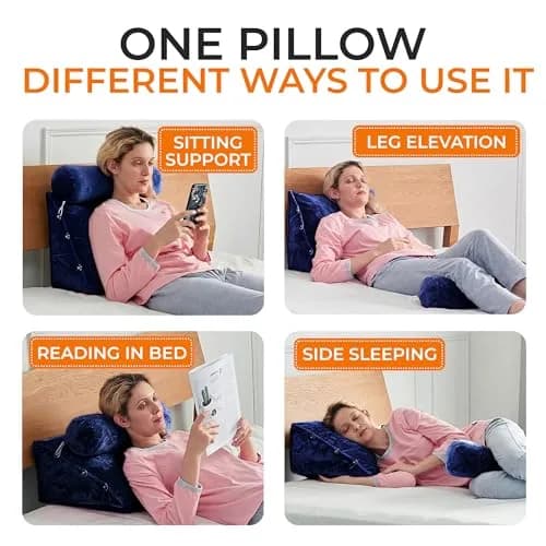 Cheer Collection Reading Wedge Pillow – TV Pillow with Adjustable Bolster Pillow, Memory Foam Back Support for Couch & Bed, Pillow Chair for Bed, Reading Pillows for Adults & Kids, Navy Blue | Support & Versatility thumbnail 7