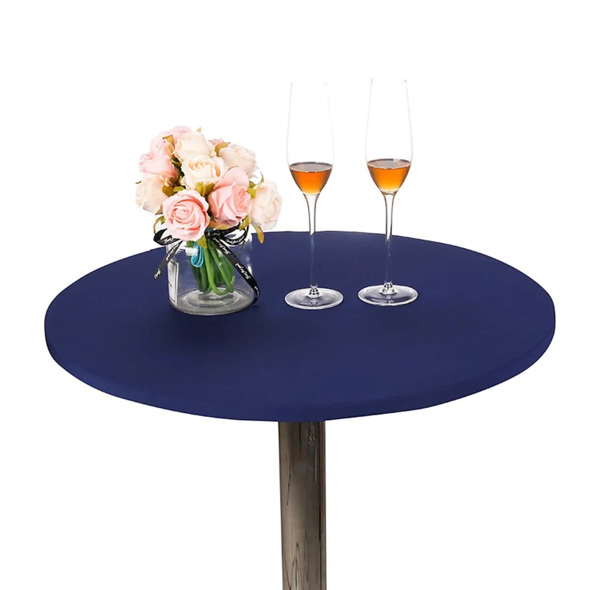 JISEN 30 Inch Round Tablecloth A-Navy | Stretchable Fitted Spandex Cover - main product image