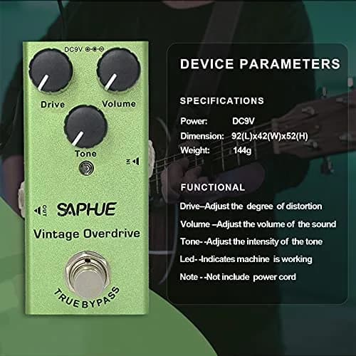 SAPHUE Vintage Overdrive Guitar Effects Pedal 9V | Classic Tube Screamer Tone, True Bypass, Compact Metal Shell thumbnail 6