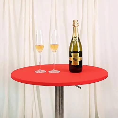 JISEN 30 Inch Red Round Stretchable Tablecloth | Fitted Elastic Cover for Elegant Events thumbnail 1