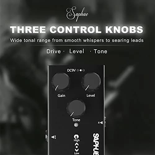 SAPHUE Ultimate Drive Guitar Effects Pedal Gain/Level/Tone Knob 9V | Classic Rock Tone, True Bypass, Compact Metal Shell thumbnail 2