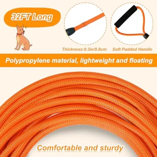 Vivifying Orange Floating Dog Training Leash 10m (32ft) | Durable Rope Lead with Padded Handle thumbnail 3
