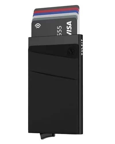 VULKIT Card Holder with Money Pocket & RFID Blocking Slim Metal Wallet Black | Holds 5-9 Cards thumbnail 1