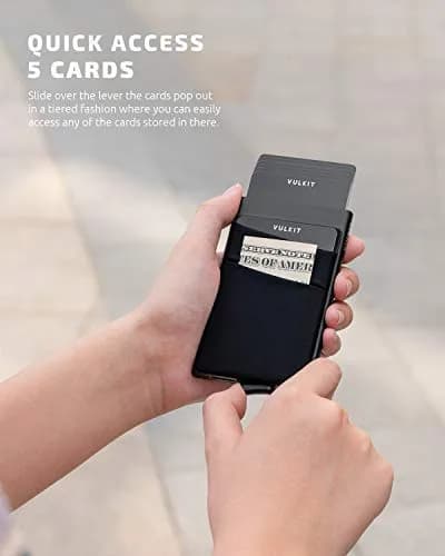 VULKIT Card Holder with Money Pocket & RFID Blocking Slim Metal Wallet Black | Holds 5-9 Cards thumbnail 2