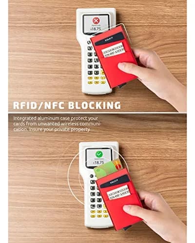 VULKIT Red Pop Up Card Holder Wallet with Money Pocket | RFID Blocking Slim Metal Bank Card Case thumbnail 3