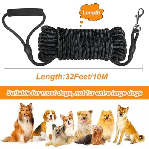 Vivifying Black Floating Dog Long Line 10m (32ft) | Recall Training Rope with Padded Handle thumbnail 6