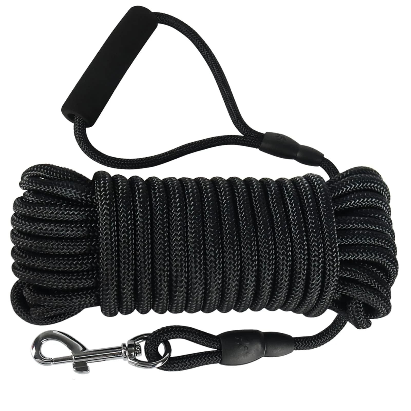 Vivifying 6m (20ft) Floating Dog Check Cord Leash | Durable Polypropylene Rope with Padded Handle & 360° Swivel Clasp — Black / 32ft