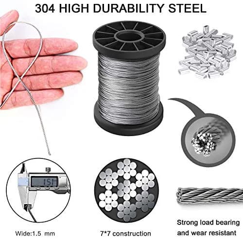 Cerpourt Heavy Duty Stainless Steel Picture Hanging Wire 1.5mm | Supports up to 150lbs thumbnail 2