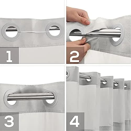 River Dream No Hook Shower Curtain with Snap-in Liner Set, Gray, 71x74 thumbnail 4
