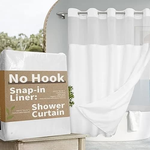 River Dream No Hook Shower Curtain with Snap-in Liner Set, White, 71x74 thumbnail 1