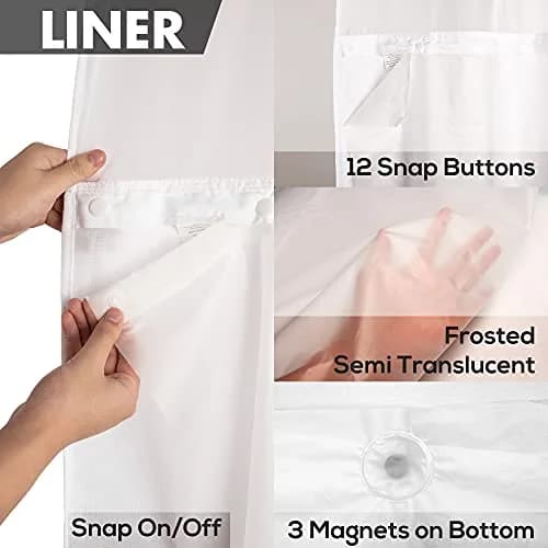 River Dream No Hook Shower Curtain with Snap-in Liner Set, White, 71x74 thumbnail 5