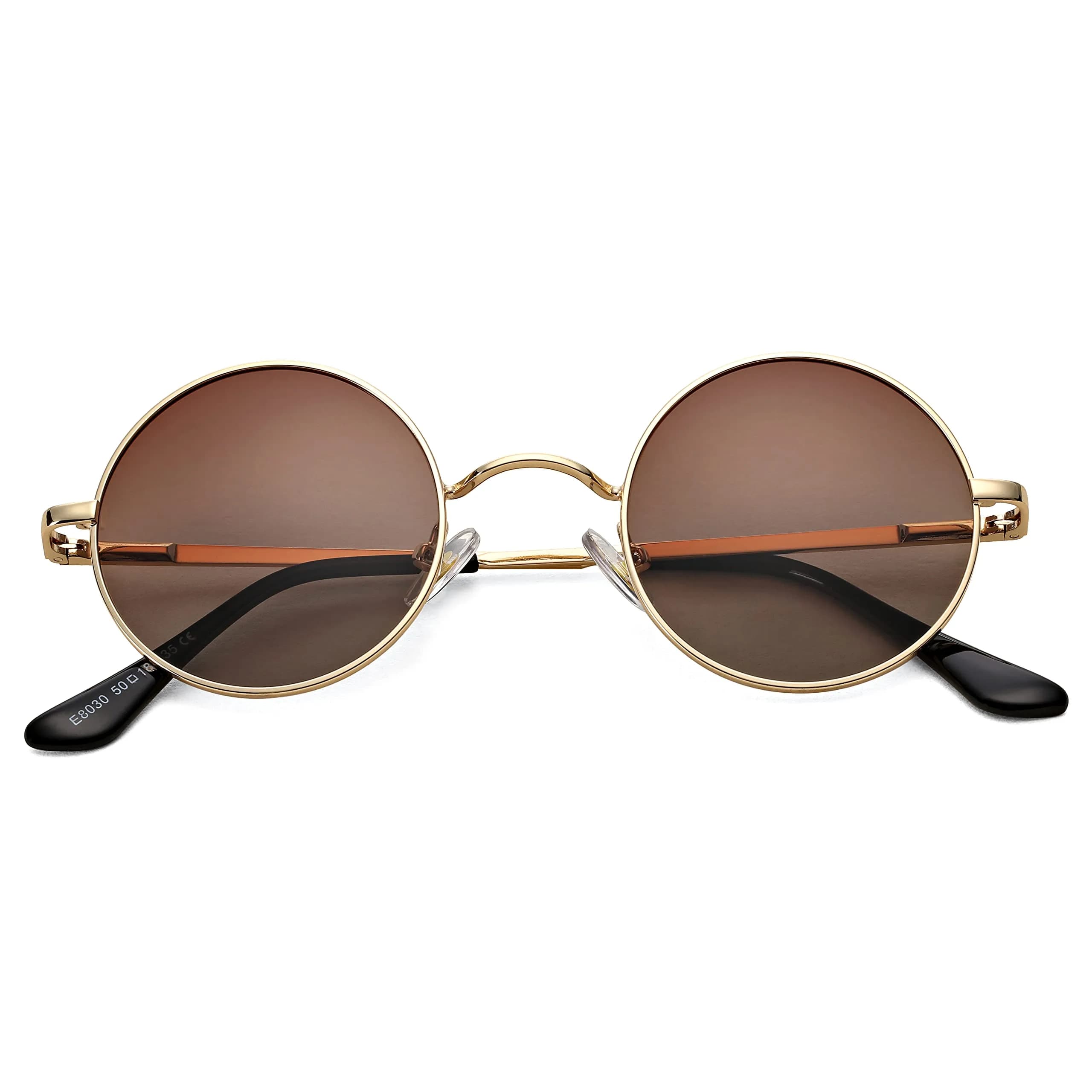 Pro Acme Small Round Polarized Sunglasses - Gold Frame, Brown Gradient Lens, UV400