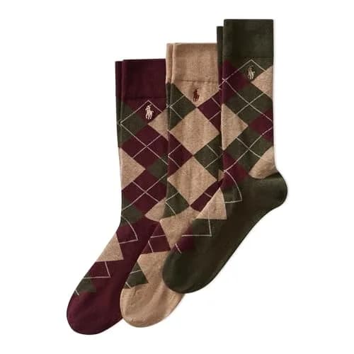 POLO RALPH LAUREN Men's Argyle & Dots Pattern Dress Crew Socks, 3 Pairs | Premium Cotton Blend, Reinforced Toe & Heel, Classic Style thumbnail 1