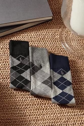 POLO RALPH LAUREN Men's Argyle & Dots Pattern Dress Crew Socks, 3 Pairs | Premium Cotton Blend, Reinforced Toe & Heel, Classic Style thumbnail 3