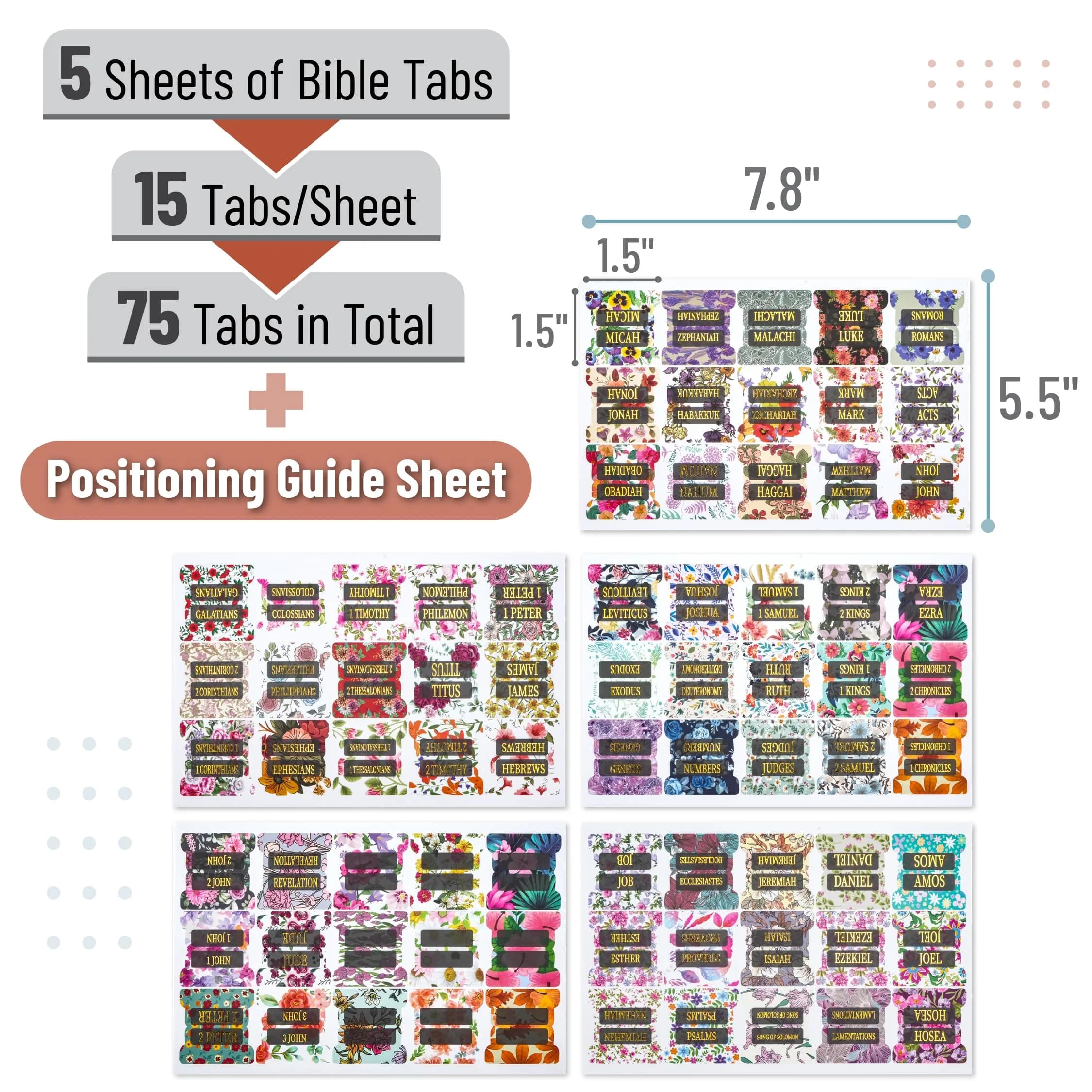 Mr. Pen Bible Tabs Frozen Lake Theme, 75 Tabs, Large Print Bible Index Tabs for Study Bible — Floral Design Gold Writings