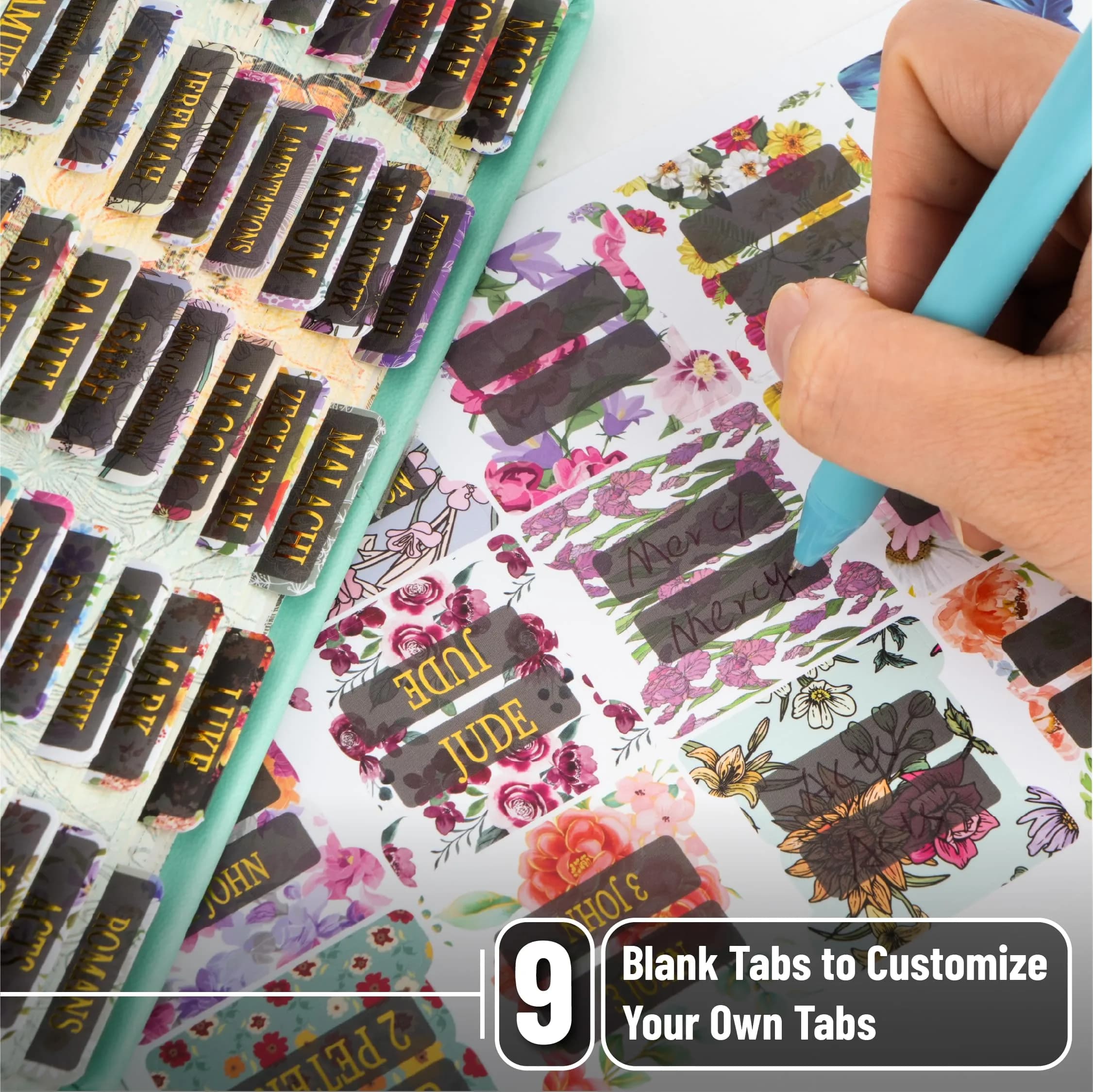 Mr. Pen Laminated Bible Tabs, 75 pcs, Gold Foil Lettering, Large Print, Floral Design | Bible Study & Organization thumbnail 2