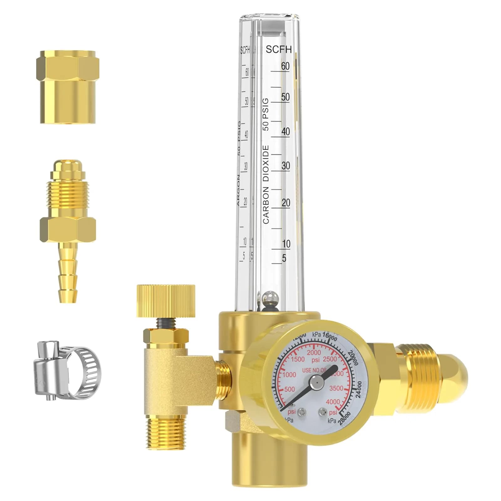 YESWELDER Welding Gas Flowmeter Regulator with CGA-580 Inlet & 0-4000 PSI Gauge | Integrated Brass Construction
