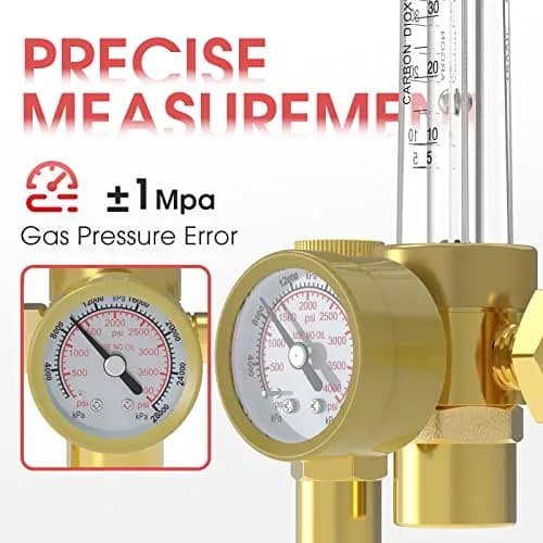 YESWELDER Welding Gas Flowmeter Regulator with CGA-580 Inlet & 0-4000 PSI Gauge | Integrated Brass Construction thumbnail 2