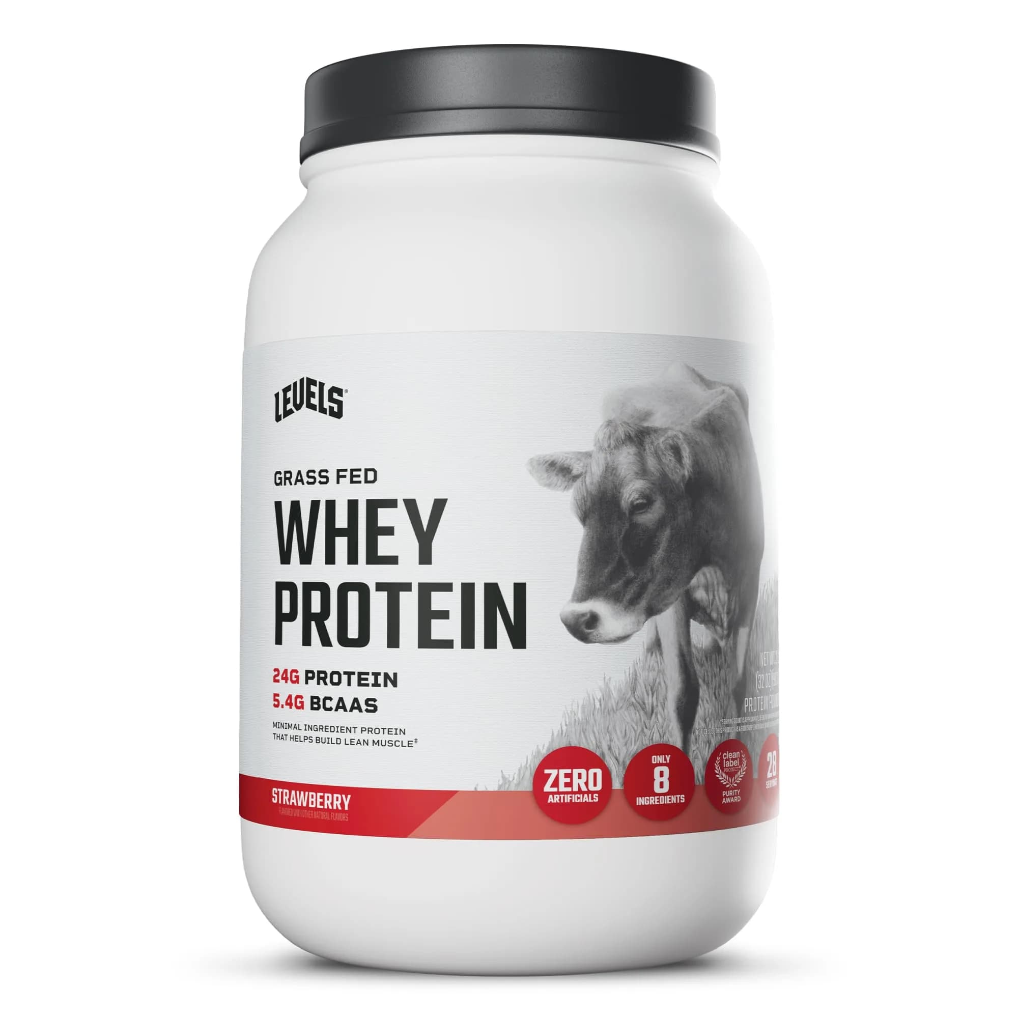 Levels Nutrition STRAWBERRY protein powder tub Whey concentrate 28 servings