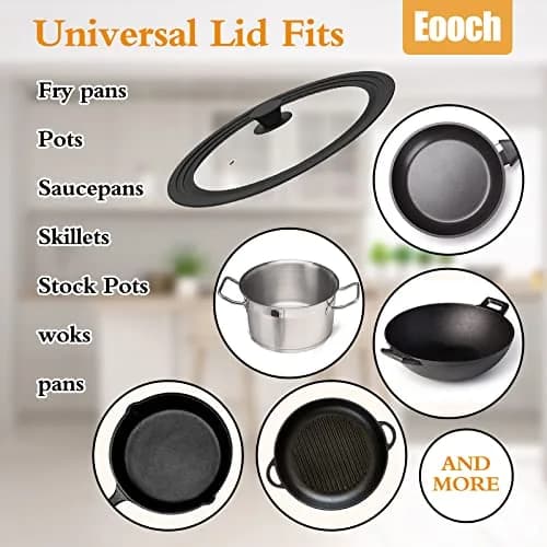Eooch Universal Lid for Pots, Pans & Skillets 8-9.5 inch | Heat-Resistant Tempered Glass with Silicone Rim thumbnail 5
