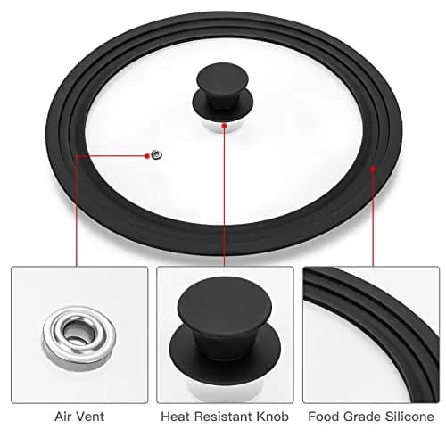 Eooch Universal Lid for Pots, Pans & Skillets 8-9.5 inch | Heat-Resistant Tempered Glass with Silicone Rim thumbnail 3