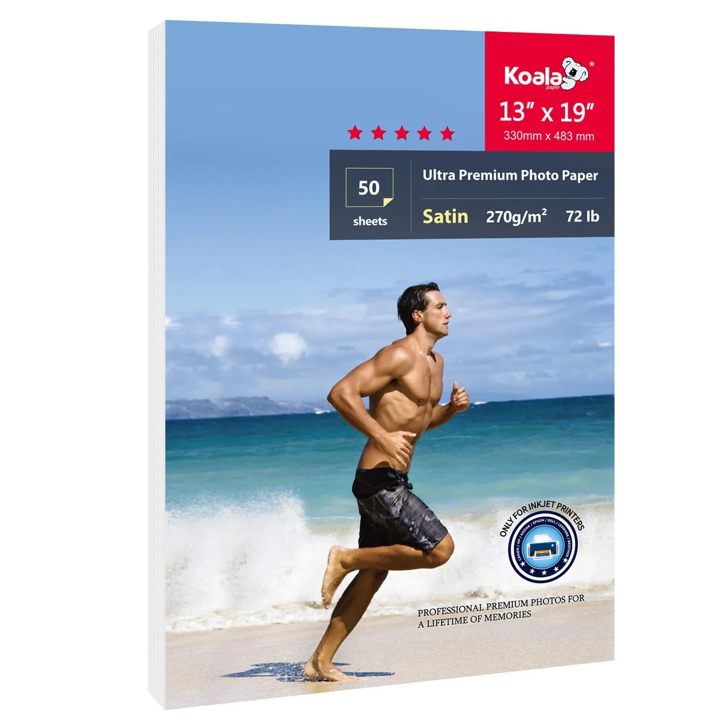 KOALA PAPER Resin Coated Photo Paper 5x7 Inch Satin Finish 270gsm (50 Sheets) | Water-Resistant Inkjet Paper — 13"x19"