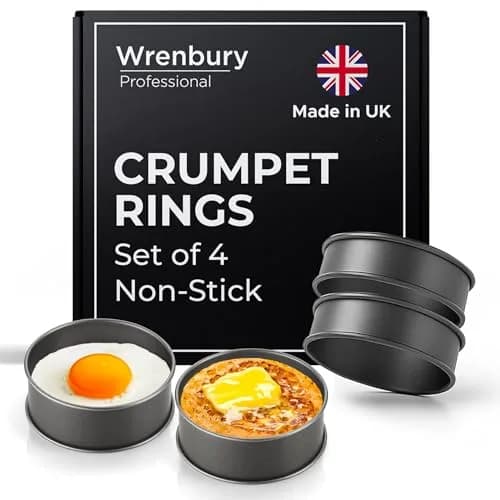 Wrenbury Nonstick Crumpet Rings Set of 4 Food Molds, 9cm (3.5 inch) Metal Baking Egg Rings | Perfect Round Crumpets, Pancakes, English Muffins thumbnail 1