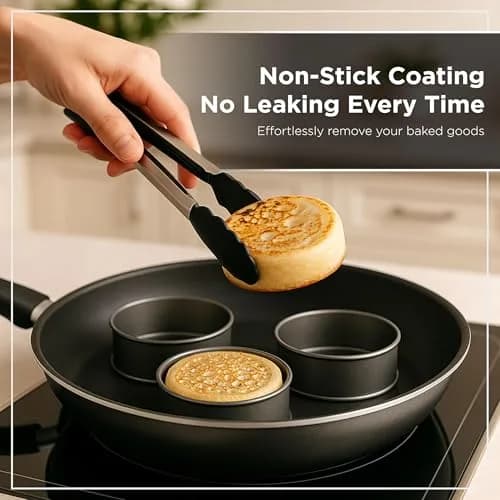 Wrenbury Nonstick Crumpet Rings Set of 4 Food Molds, 9cm (3.5 inch) Metal Baking Egg Rings | Perfect Round Crumpets, Pancakes, English Muffins thumbnail 4