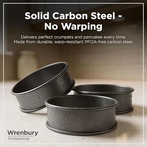 Wrenbury Nonstick Crumpet Rings Set of 4 Food Molds, 9cm (3.5 inch) Metal Baking Egg Rings | Perfect Round Crumpets, Pancakes, English Muffins thumbnail 5