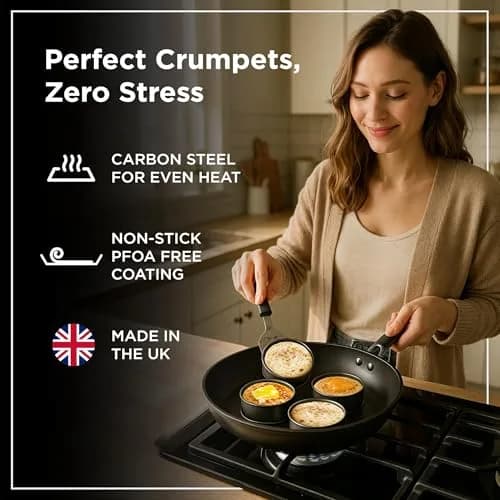 Wrenbury Nonstick Crumpet Rings Set of 4 Food Molds, 9cm (3.5 inch) Metal Baking Egg Rings | Perfect Round Crumpets, Pancakes, English Muffins thumbnail 3