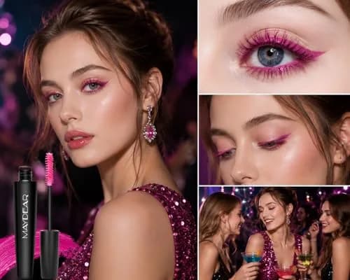 Maydear Rose Colored Mascara for Eyelashes, Waterproof Lengthening & Volumizing, 10.35ml (0.35 Fl Oz) | Smudge-Proof for Party & Stage thumbnail 6