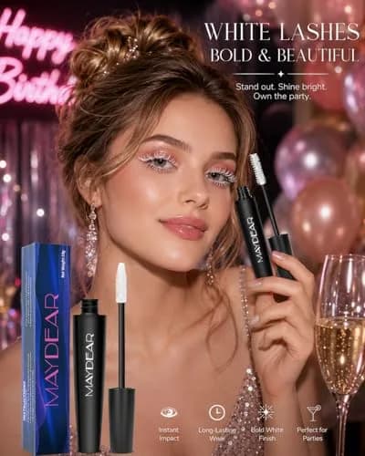 Maydear White Mascara Volumizing Curling Lengthening 10ml (0.32 Fl Oz) | Intense Definition & Long-Lasting Smudge-Proof Wear thumbnail 7