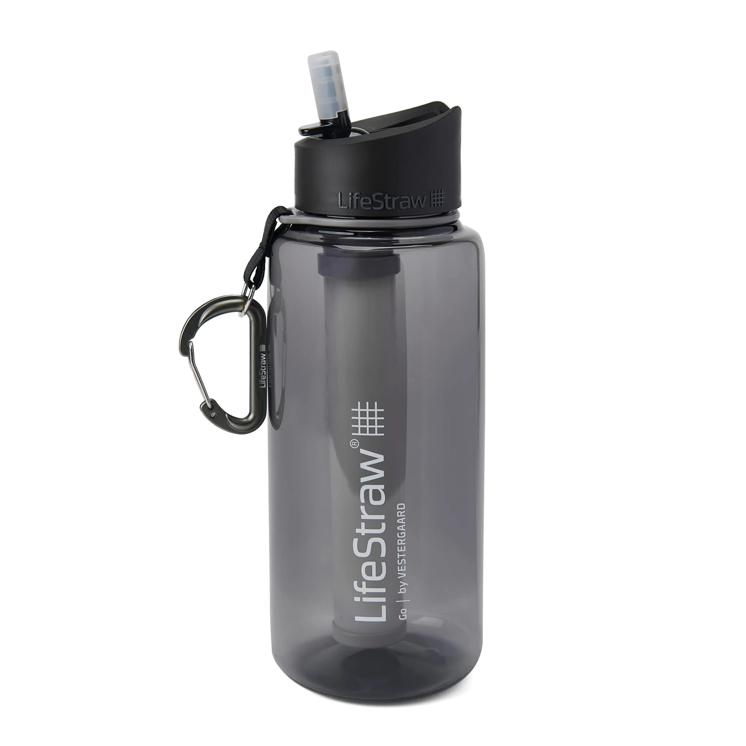 LifeStraw Go Water Filter Bottle with 2-Stage Integrated Filter Straw 1L (33.8 oz) Gray | EPA & NSF Tested for Safe Drinking Water - main product image