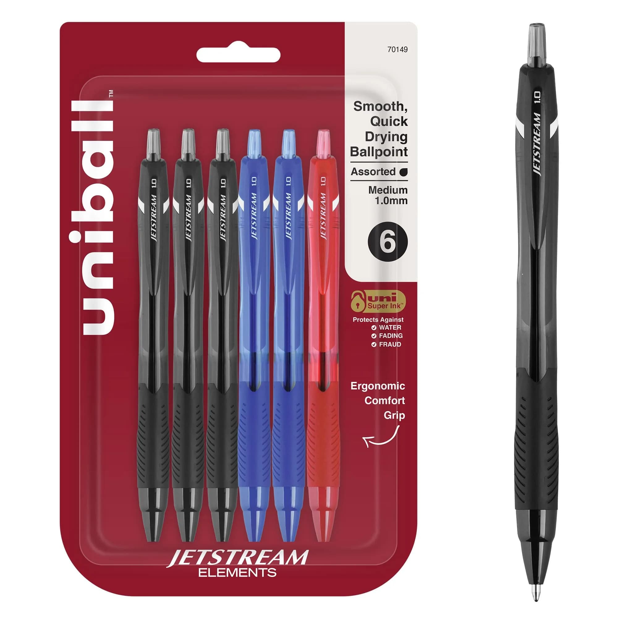 Uni-Ball Jetstream Elements Ballpoint Pens, 1.0mm Medium Point, Assorted Ink, 6 Pack | Smooth Hybrid Ink — Assorted