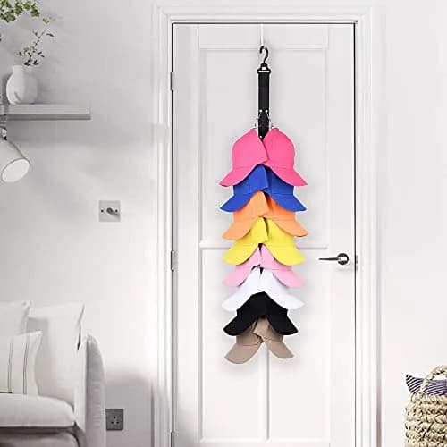 LEVOSHUA Hanging Cap Organizer with 16 Stainless Steel Clips | Black (1 Pack) thumbnail 6