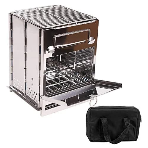 CAMPMAX Large Portable Folding Camping Wood Stove for Outdoor Cooking | Sturdy Stainless Steel, Lightweight & Foldable for Backpacking & BBQ in Silver thumbnail 1