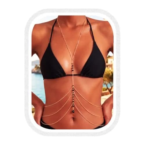 COSYDAYS Gold Body Chain with Rhinestones | Adjustable Bikini Chest Jewelry for Women thumbnail 1