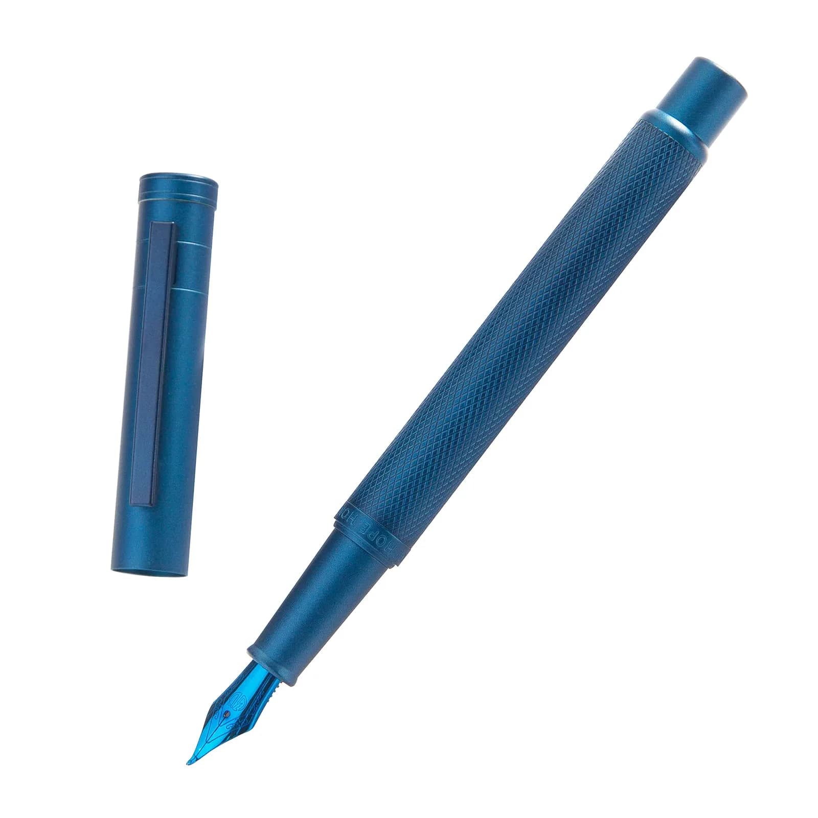 Asvine Dark Blue Fude Pen, Bent Nib Calligraphy Fountain Pen (Fine to Broad) with Converter and Metal Pen Case Set | Smooth Ink Flow Writing Instrument — Dark Blue