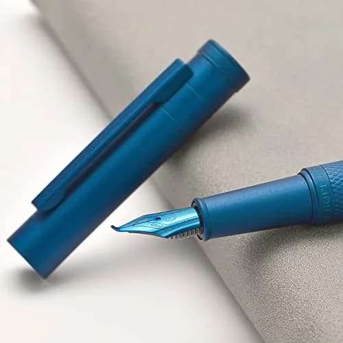 Asvine Dark Blue Fude Pen, Bent Nib Calligraphy Fountain Pen (Fine to Broad) with Converter and Metal Pen Case Set | Smooth Ink Flow Writing Instrument thumbnail 4