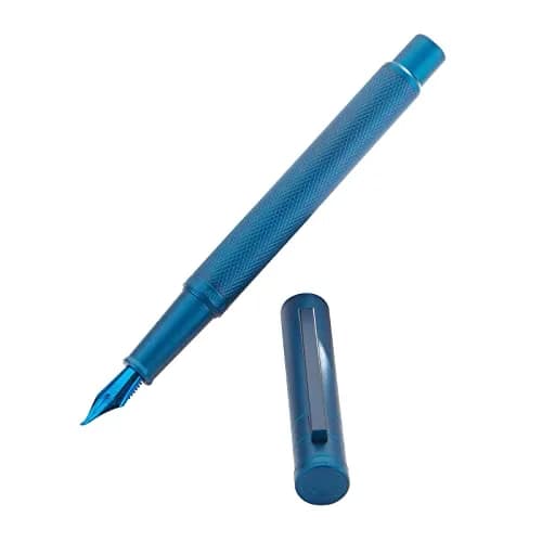 Asvine Dark Blue Fude Pen, Bent Nib Calligraphy Fountain Pen (Fine to Broad) with Converter and Metal Pen Case Set | Smooth Ink Flow Writing Instrument thumbnail 2