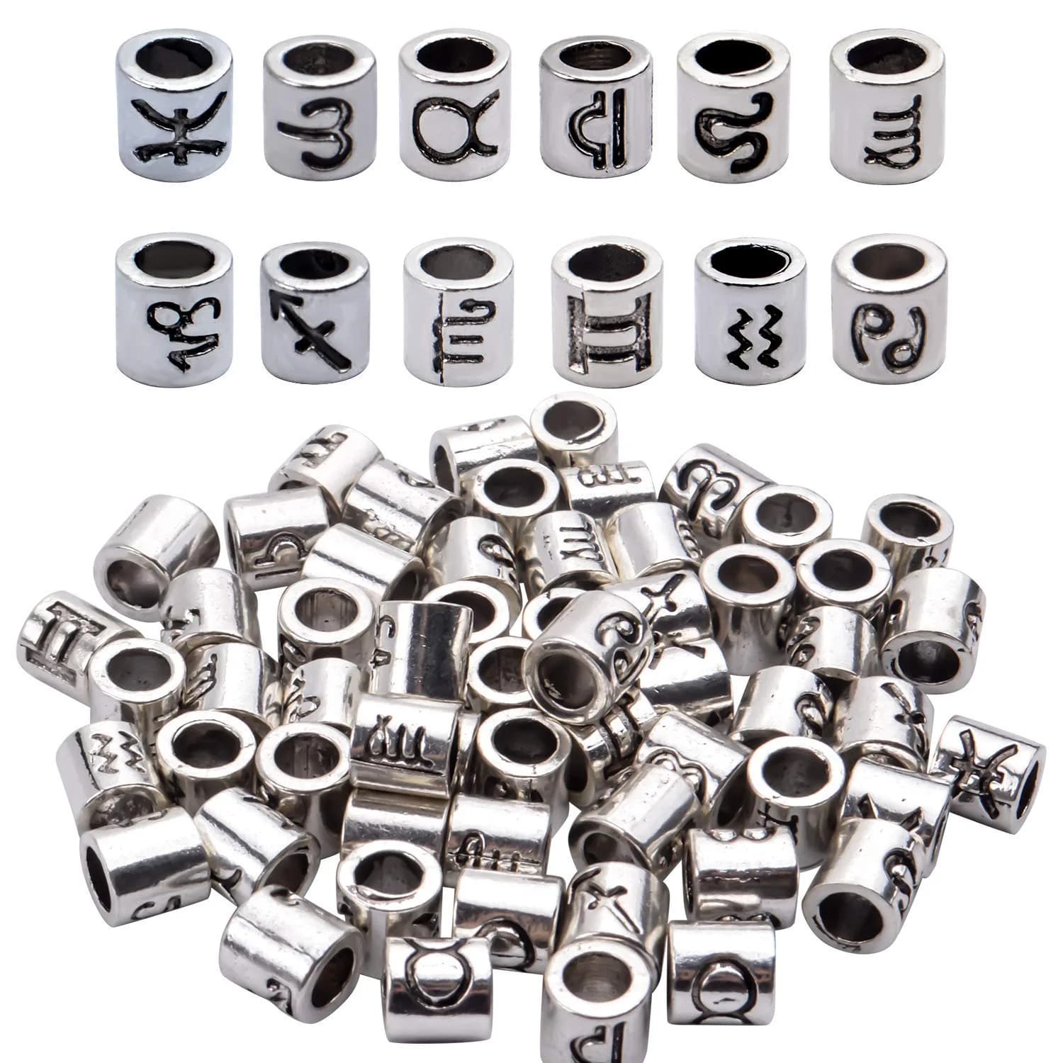 BronaGrand Craft Bead 60pcs Alloy Zodiac Spacer Beads | 4mm Large Hole for Jewelry DIY - main product image