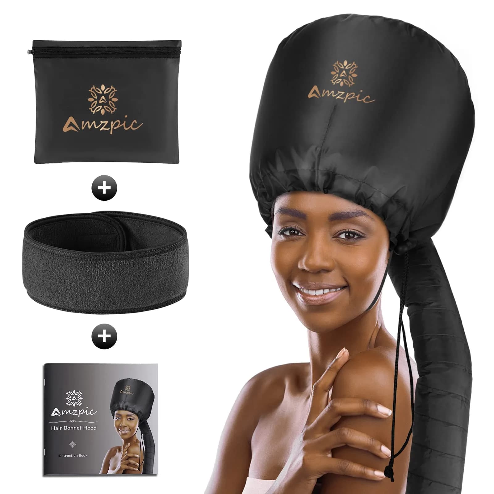 Amzpic Bonnet Hood Hair Dryer Attachment Extra Large Pink | Deep Conditioning & Styling — Black