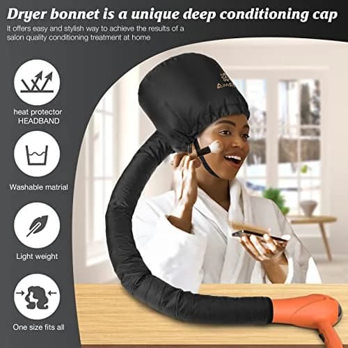 Amzpic Bonnet Hood Hair Dryer Attachment - Soft, Adjustable Extra Large Bonnet for Fast Drying & Styling (Black) thumbnail 4