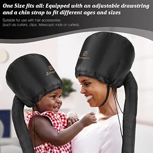 Amzpic Bonnet Hood Hair Dryer Attachment - Soft, Adjustable Extra Large Bonnet for Fast Drying & Styling (Black) thumbnail 5