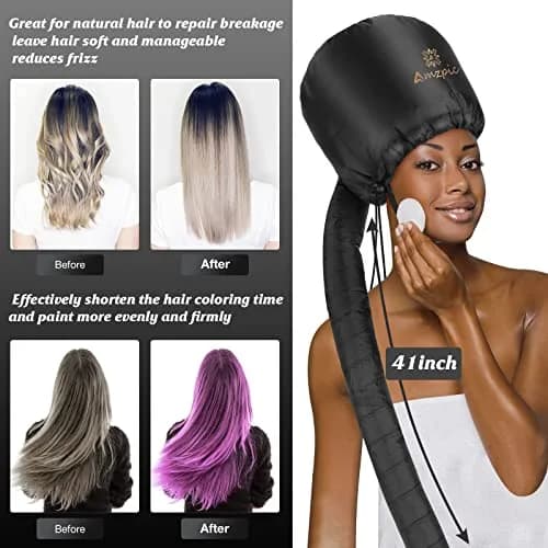 Amzpic Bonnet Hood Hair Dryer Attachment - Soft, Adjustable Extra Large Bonnet for Fast Drying & Styling (Black) thumbnail 6