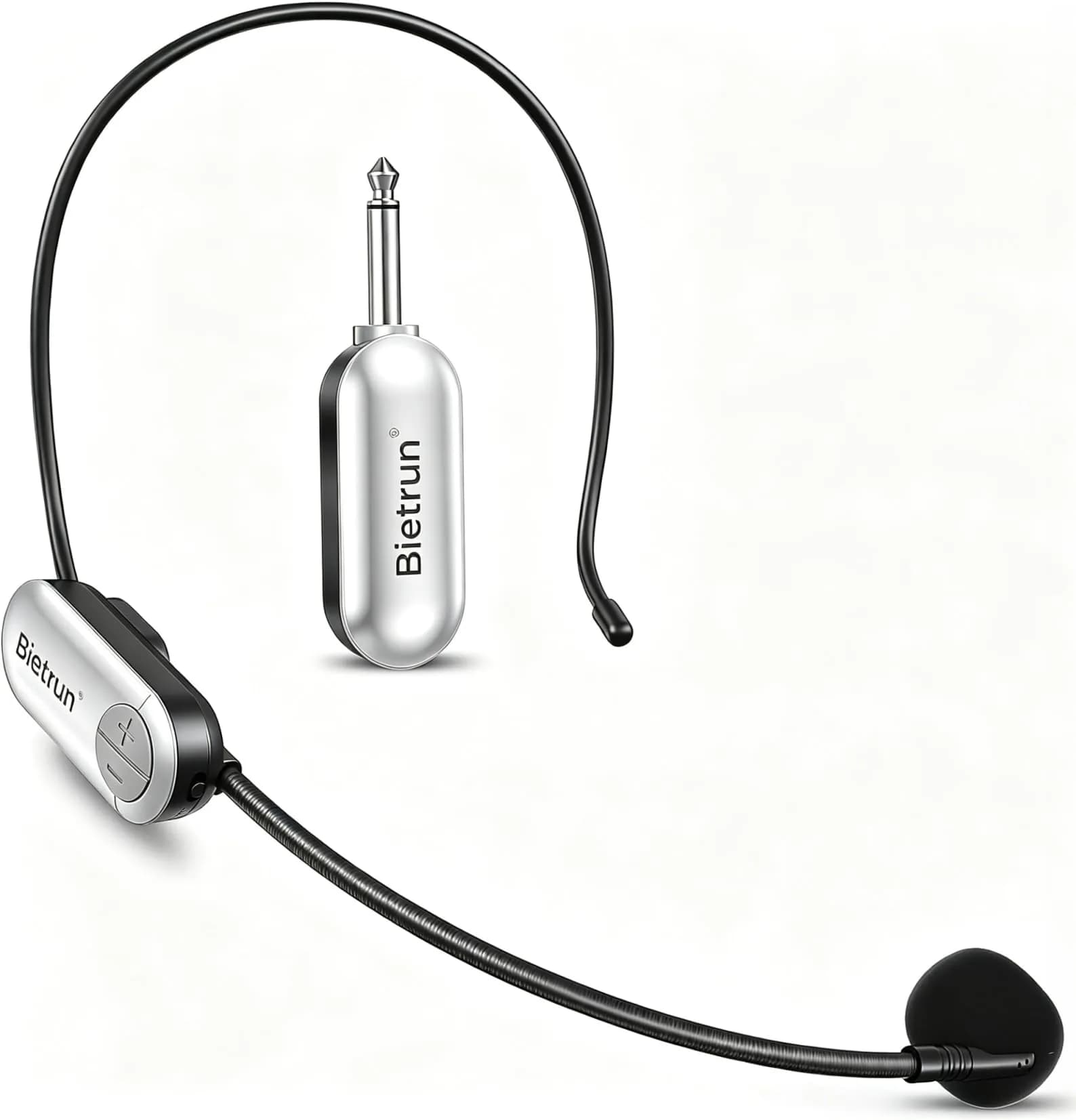 Bietrun UHF Wireless Microphone Headset & Handheld 2-in-1, 165ft Range, 6H Battery, 1/4'' Plug | Professional Karaoke & PA System Mic — White