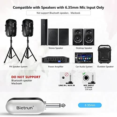 Bietrun UHF Wireless Microphone Headset & Handheld 2-in-1, 165ft Range, 6H Battery, 1/4'' Plug | Professional Karaoke & PA System Mic thumbnail 4